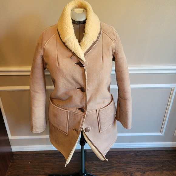 ANTARTEX SHEEPSKIN SHEARLING COAT 42 44 vintage wool leather READ DESCRIPTION - Picture 1 of 16